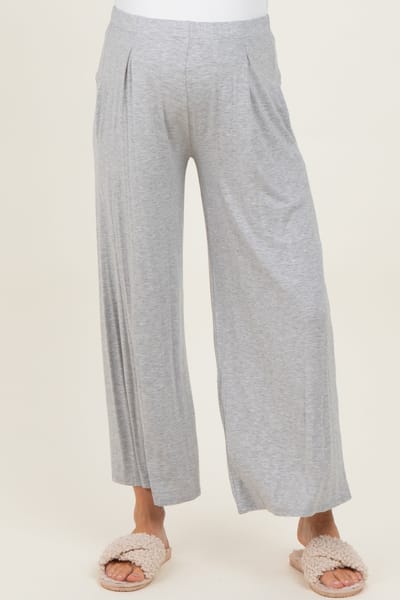 Zenana Outfitters Heather Grey Wide Leg Ankle Maternity Lounge Pants