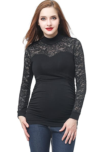 Kimi + Kai Kimi + Kai Maternity "Faye" Mock Neck Lace Panel Top