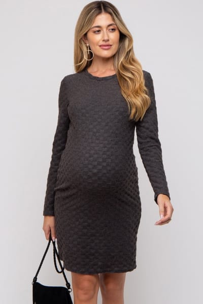 Hello Miz Black Soft Brushed Knit Long Sleeve Maternity Dress