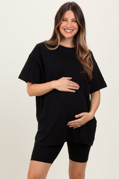 Rhea + Thea Black Biker Shorts Maternity Set