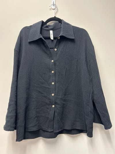 Latched Mama Outlet 7282 - Latched Mama Coastline Cotton Button Up Nursing Shirt - BLACK - Extra Small