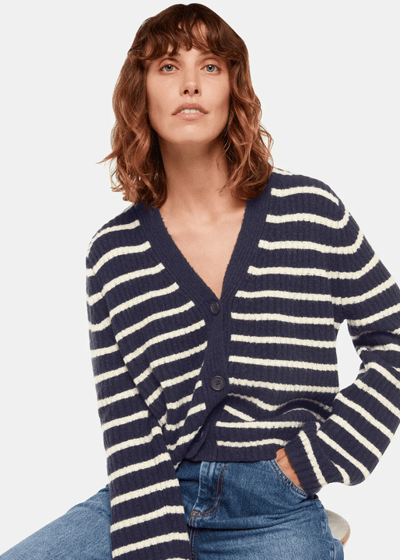 Whistles Wool Mix Stripe Cardigan Navy/Multi