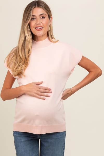 AnnieWear Light Pink Mock Neck Knit Maternity Top