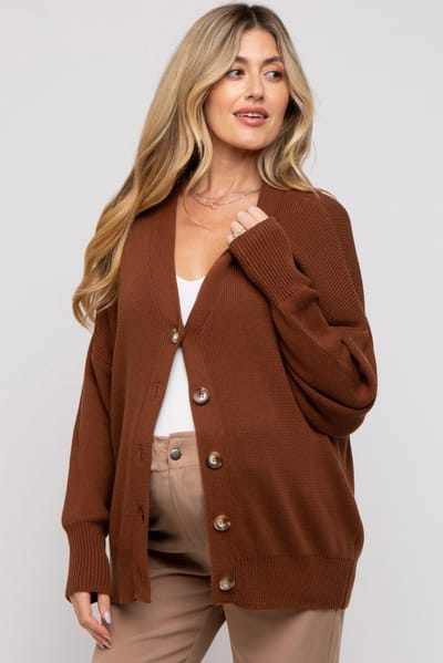 Miracle Dark Rust Basic Ribbed Maternity Cardigan Sweater