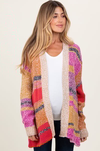 PinkBlush Fuchsia Oversized Colorblock Stripe Maternity Cardigan