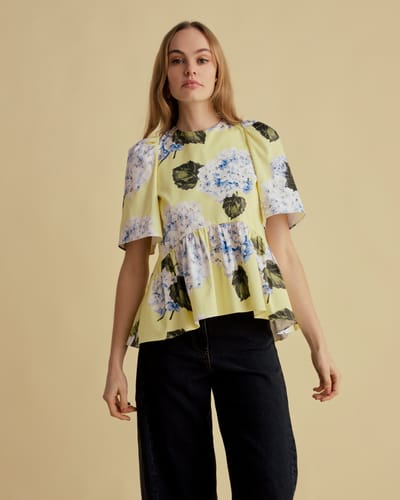 For The Creators Peplum Print Yellow Top