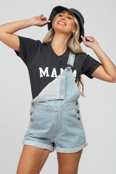 PinkBlush Light Blue Maternity Denim Short Overalls