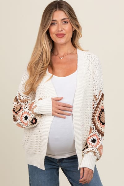 ADORA White Sleeve Crochet Maternity Cardigan