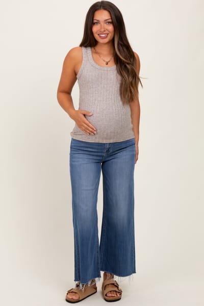 Vervet Blue Raw Hem Cropped Wide Leg Maternity Jeans