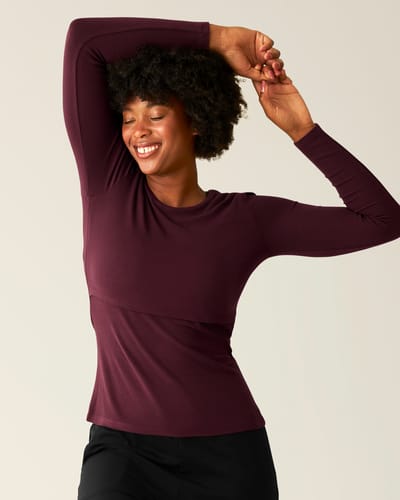 Kindred Bravely Ribbed Bamboo Long Sleeve Nursing T-shirt | Deep Burgundy