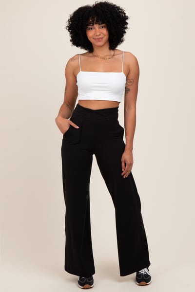 Rae Mode Black Crossover Waist Active Wide Leg Pant