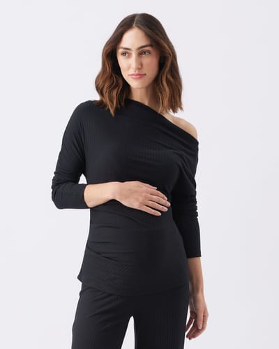 Ripe Maternity Off-Shoulder Rib Top Black