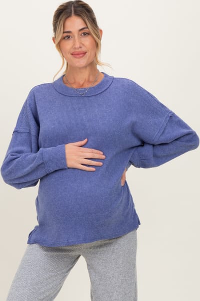PinkBlush Periwinkle Brushed Ribbed Knit Maternity Pullover