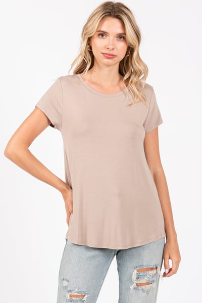 Zenana Outfitters Mocha Basic Short Sleeve Top