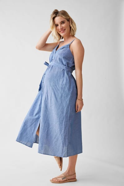Ingrid+Isabel The Chambray Button Front Maternity Midi Dress