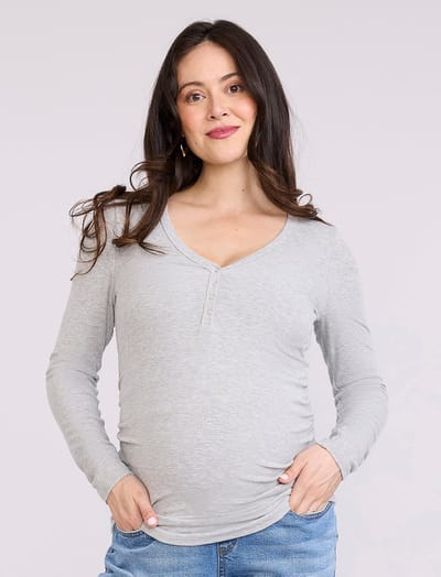 Motherhood Maternity Side Ruched Long Sleeve Henley Maternity Rib Tee
