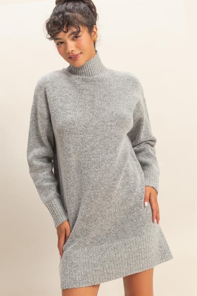 Hyfve Heather Grey High Neck Sweater Mini Dress