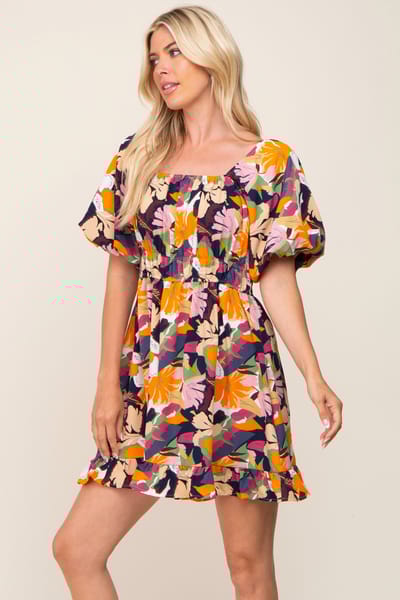 Jodifl Multicolor Floral Pint Puff Sleeve Dress