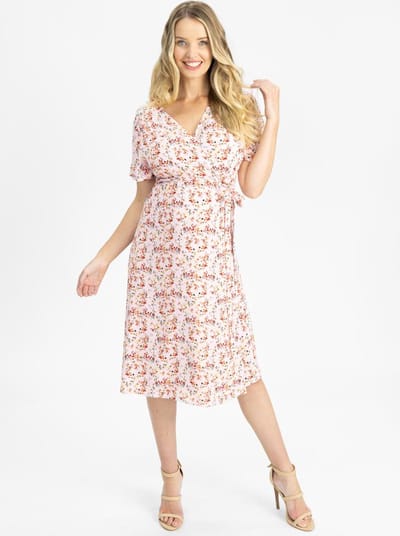 Angel Maternity Maternity and Nursing Wrap Dress in Floral Pink