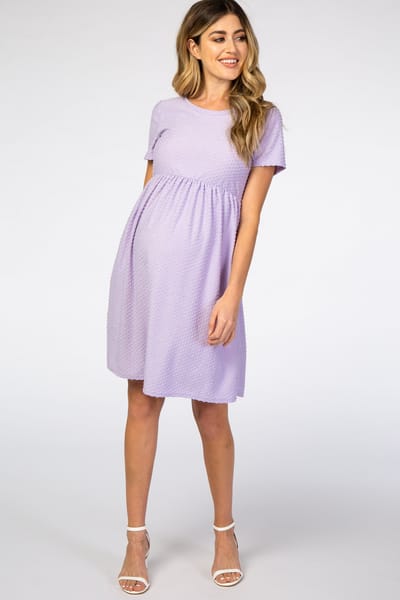 Hello Miz Lavender Swiss Dot Short Sleeve Maternity Dress