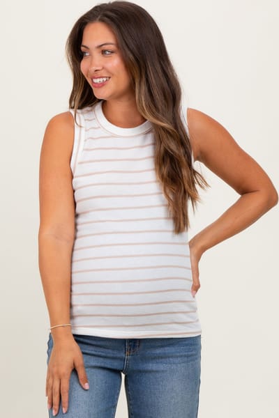 Rhea + Thea Ivory/Beige Stripe Knitted Maternity Tank Top