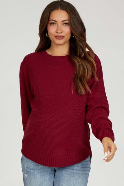 Zenana Outfitters Burgundy Knit Pullover Maternity Sweater