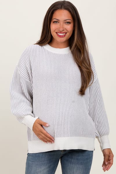 PinkBlush Grey Ribbed Balloon Sleeve Maternity Sweater