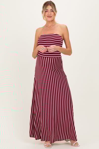 West K Wine Striped Strapless Maternity Maxi Dress