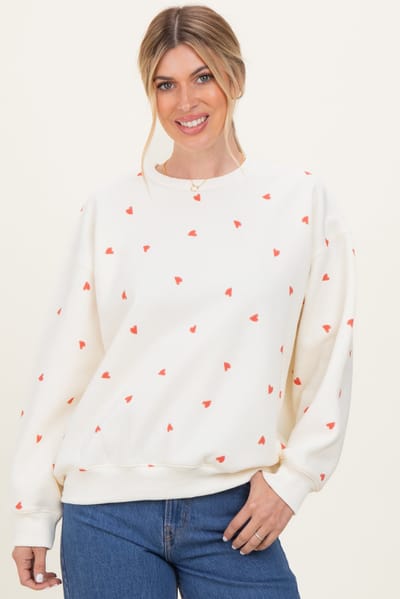 Gilli Cream Crew Neck Heart Print Sweatshirt