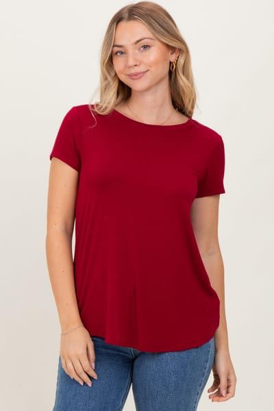 Zenana Outfitters Burgundy Basic Short Sleeve Top