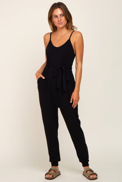 Hello Miz Black Sash Tie Jumpsuit