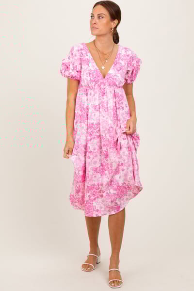 Rhea + Thea Pink Floral Woven Short Sleeve Mini Dress