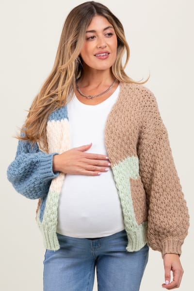 ADORA Multicolor Chunky Crochet Knit Maternity Cardigan