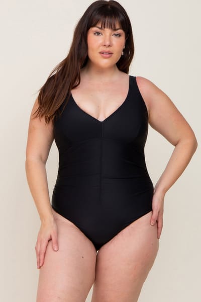 Beach Joy Bikini Black Ruched Plus One Piece Swimsuit
