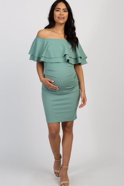 Hello Miz Sage Off Shoulder Fitted Maternity Dress