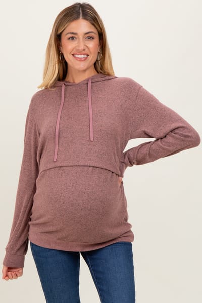 Hello Miz Mauve Double Layer Long Sleeve Maternity Nursing Hoodie