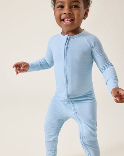 Kindred Bravely Ribbed Bamboo Baby Pajama | Blue Heather