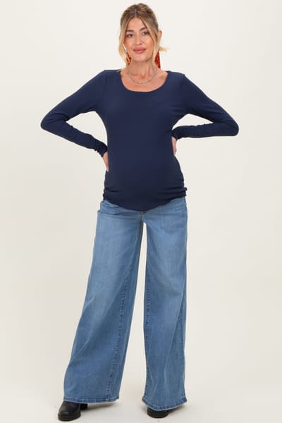 PinkBlush Blue Palazzo Wide Leg Maternity Jeans