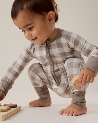 Kindred Bravely Bamboo Baby Pajama | Taupe Gingham