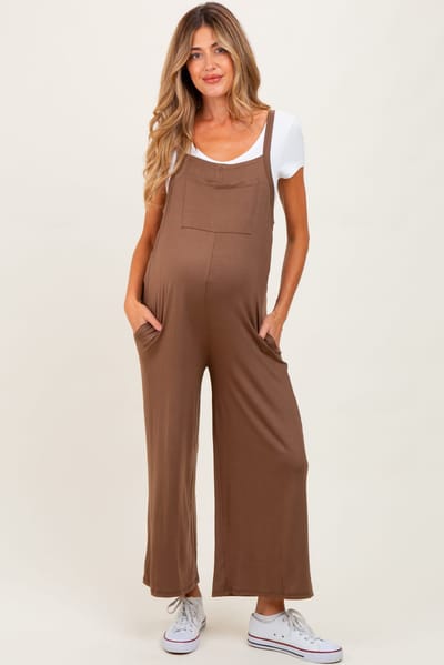 PinkBlush Mocha Sleeveless Pocketed Wide Leg Maternity Jumpsuit