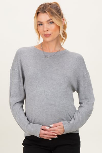 PinkBlush Heather Grey Classic Crew Neck Maternity Sweater