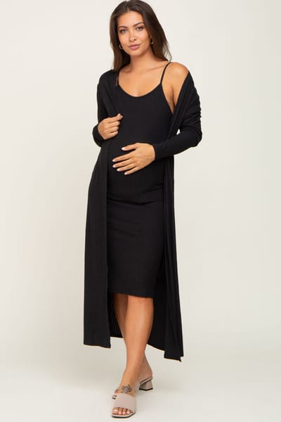 PinkBlush Black Ribbed Cardigan 2 Piece Maternity Set