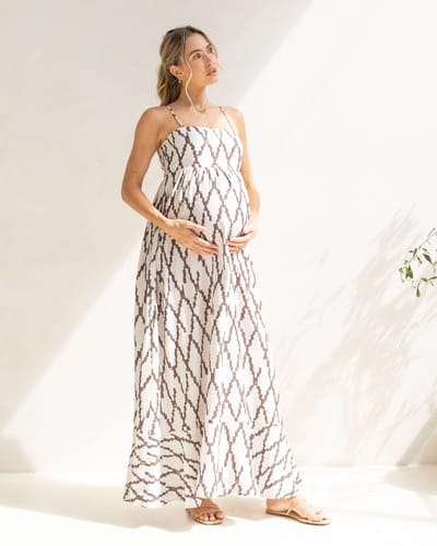 Angel Maternity Clemence Maternity Summer Maxi Dress in Cross Print