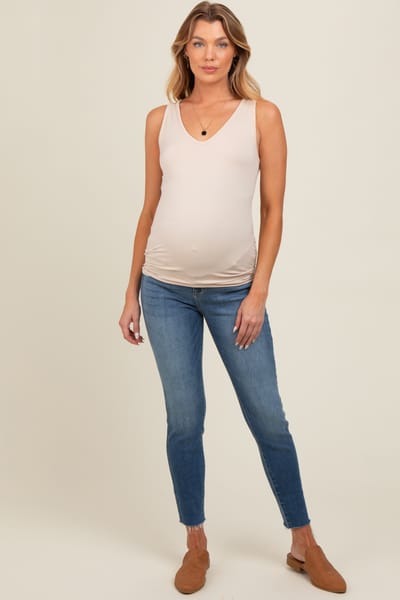 PinkBlush Blue Cut Hem Skinny Maternity Jeans