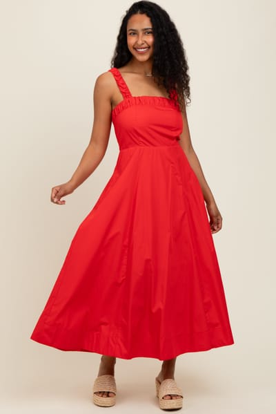 Entro Red Back Bow Tie Detail Sleeveless Midi Dress