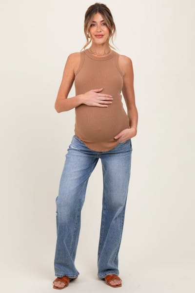 Risen Jeans Blue Distressed Vintage Wash Wide Leg Maternity Jeans