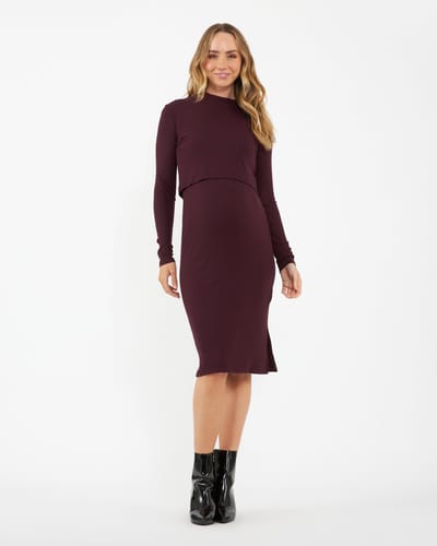 Ripe Maternity Ruby Rib Nursing Dress  Maroon
