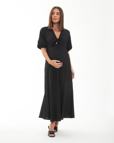 Ripe Maternity Camille Tie Front Linen Dress Black