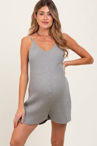 MIOU MUSE Heather Grey Ribbed Knit Sleeveless Maternity Romper
