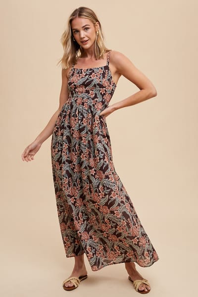 AnnieWear Brown Floral Lightweight Sleeveless Dress